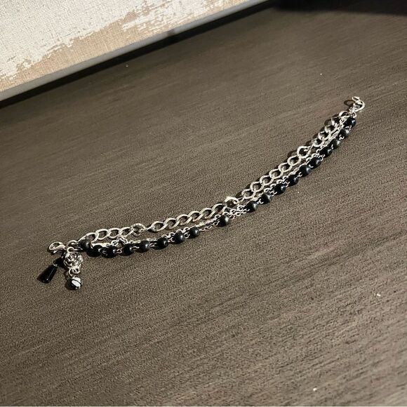 HandCrafted Chain Bracelet with Vintage Wood Rosary Black Beads - Picture 5 of 7